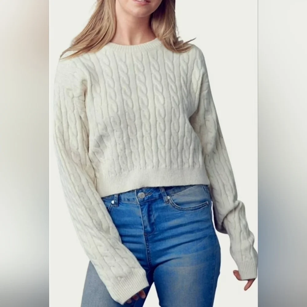 Vine & Valley Cropped Cable Knit Sweater NWOT